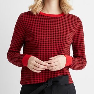 Rustic red and black organic cotton gingham sweater EUC